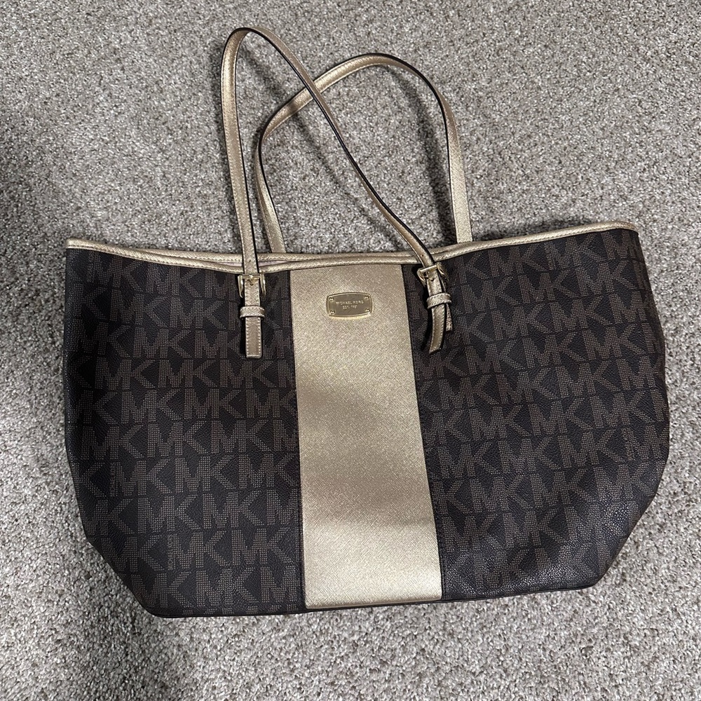 Michael Kors Brown and Gold Tote Bag